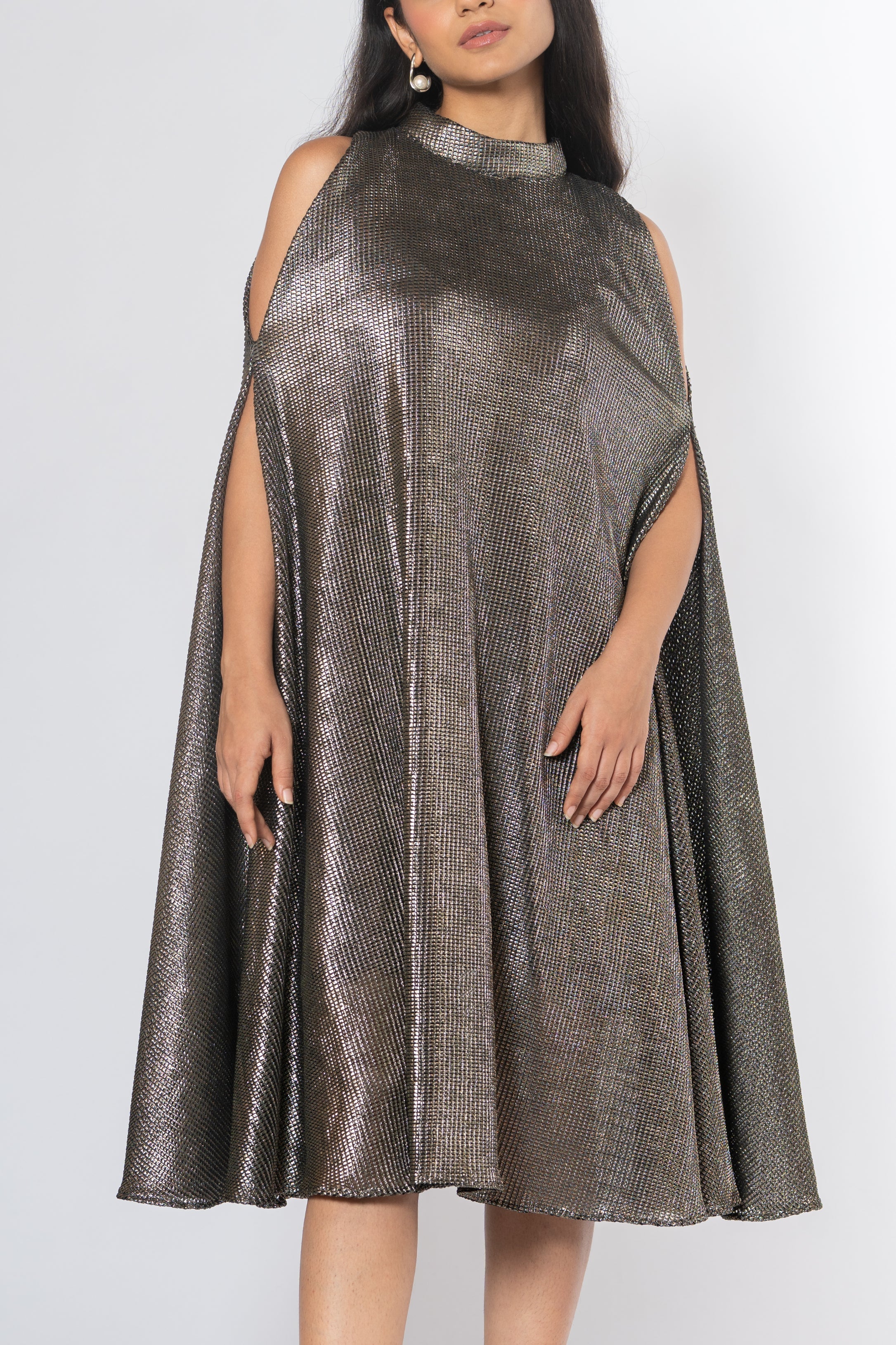 Metallic Cold Shoulder Dress