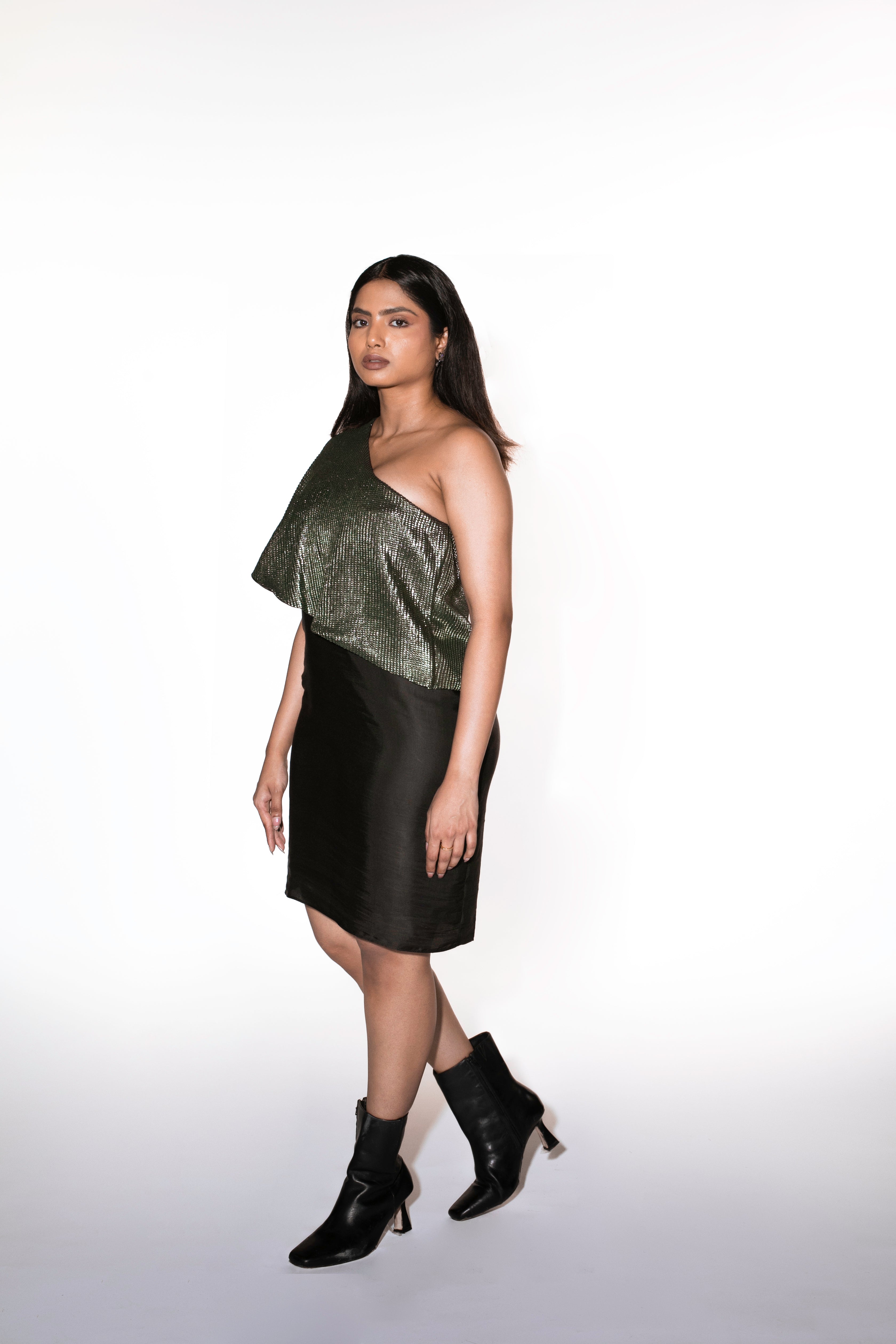 One Shoulder Metallic Dress