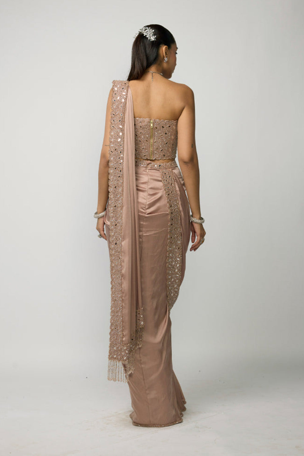 Bronze Ros� Draped Saree Set