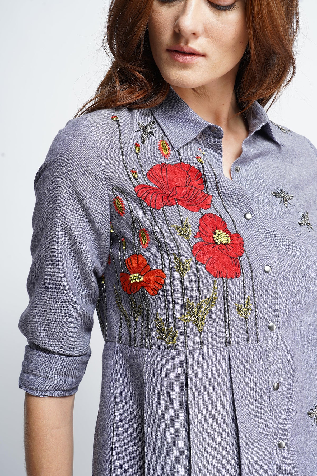 Poppy Garden Side Pleated Shirt with Matching Pants