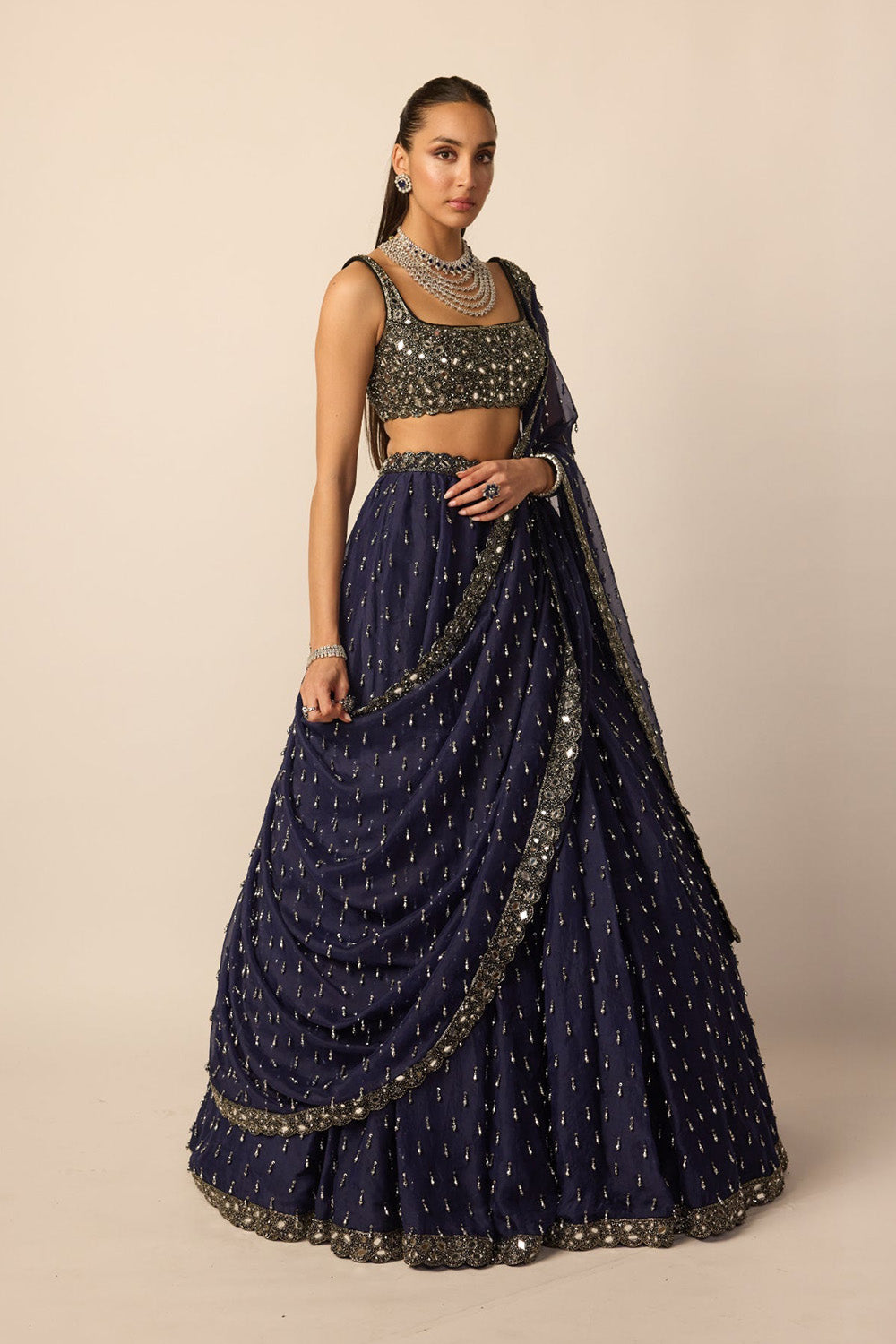 Deep Blue Single Drop Lehenga Set