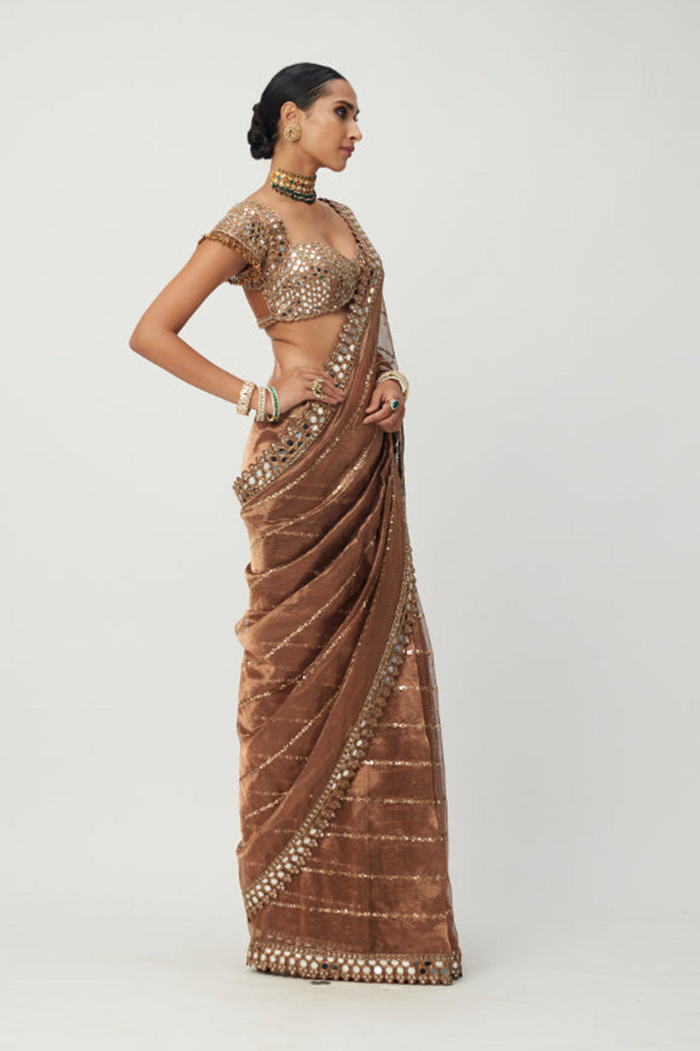 Copper Shimmer Organza saree set