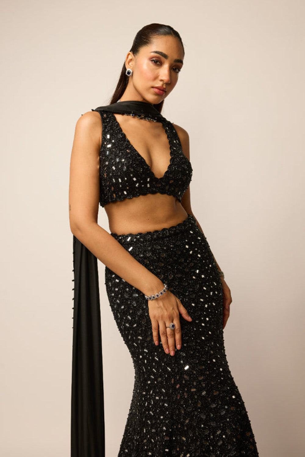 Black Fishcut Lehenga Set