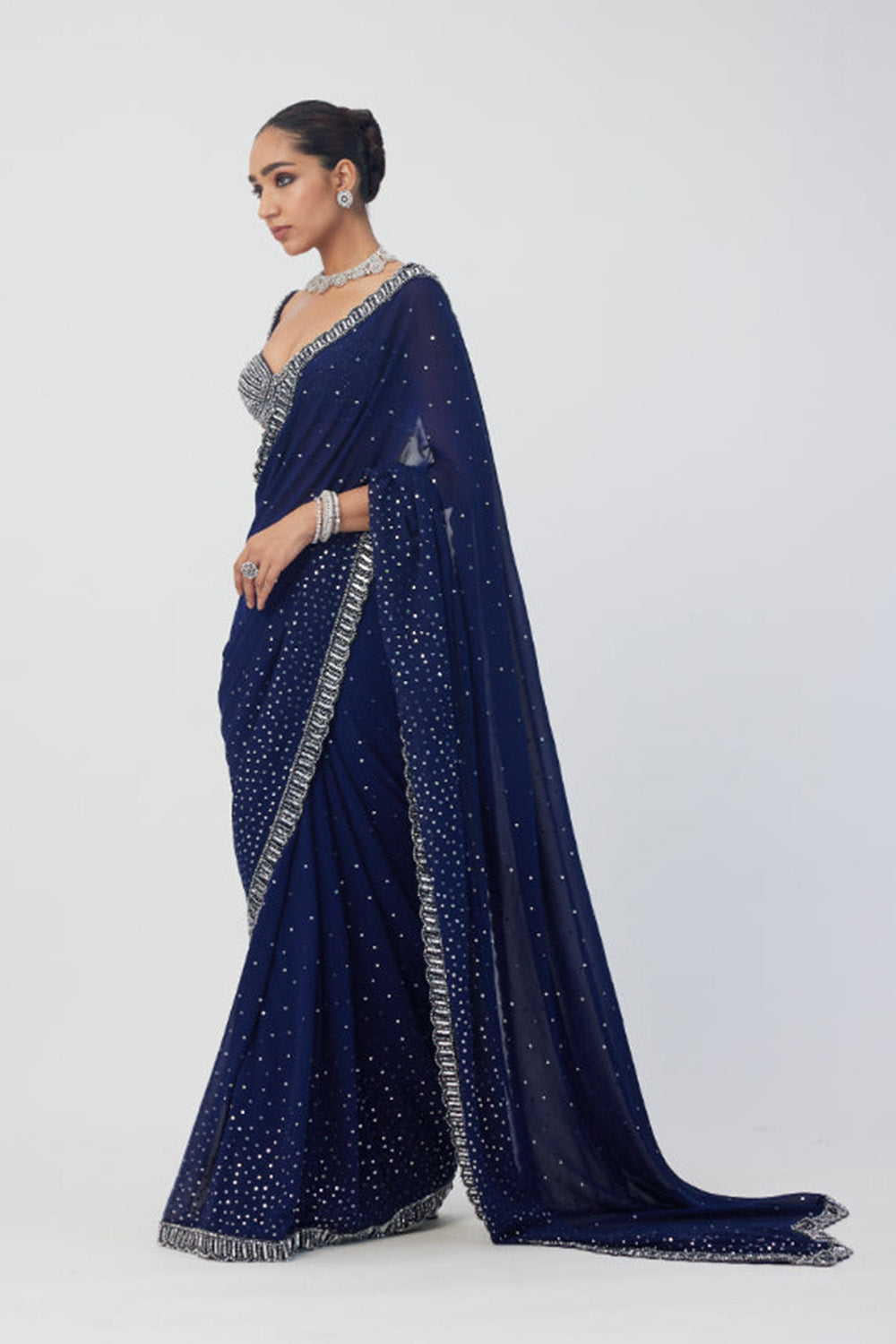 Deep Blue Sequins Embroidered Saree