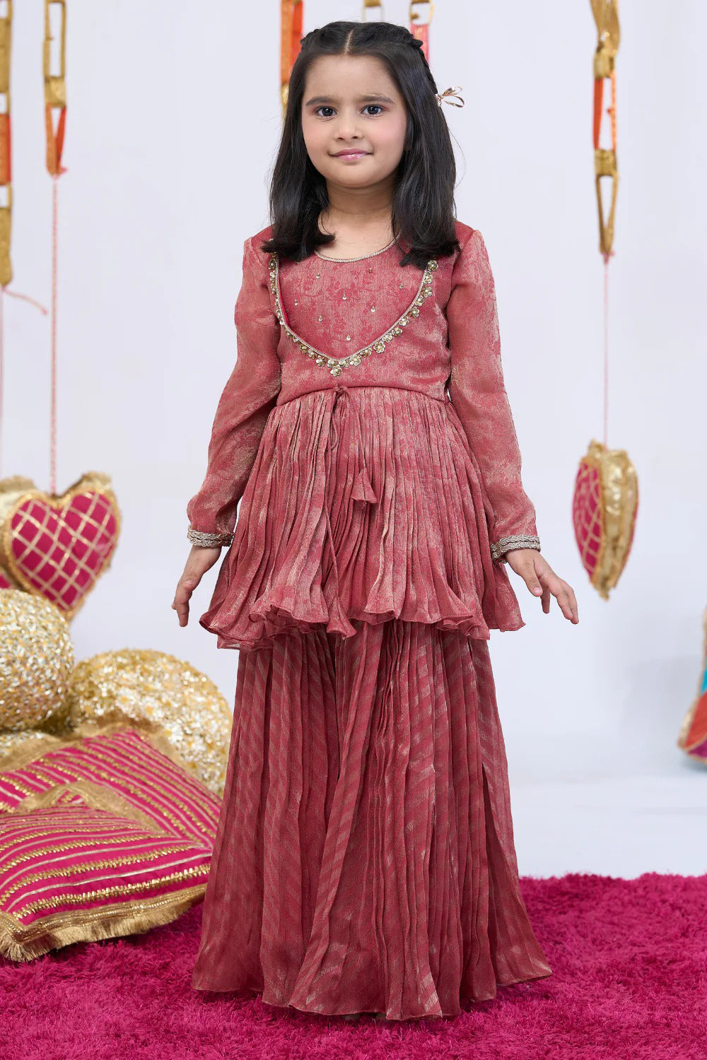 RUST DOUBLE YOKE SHARARA SET