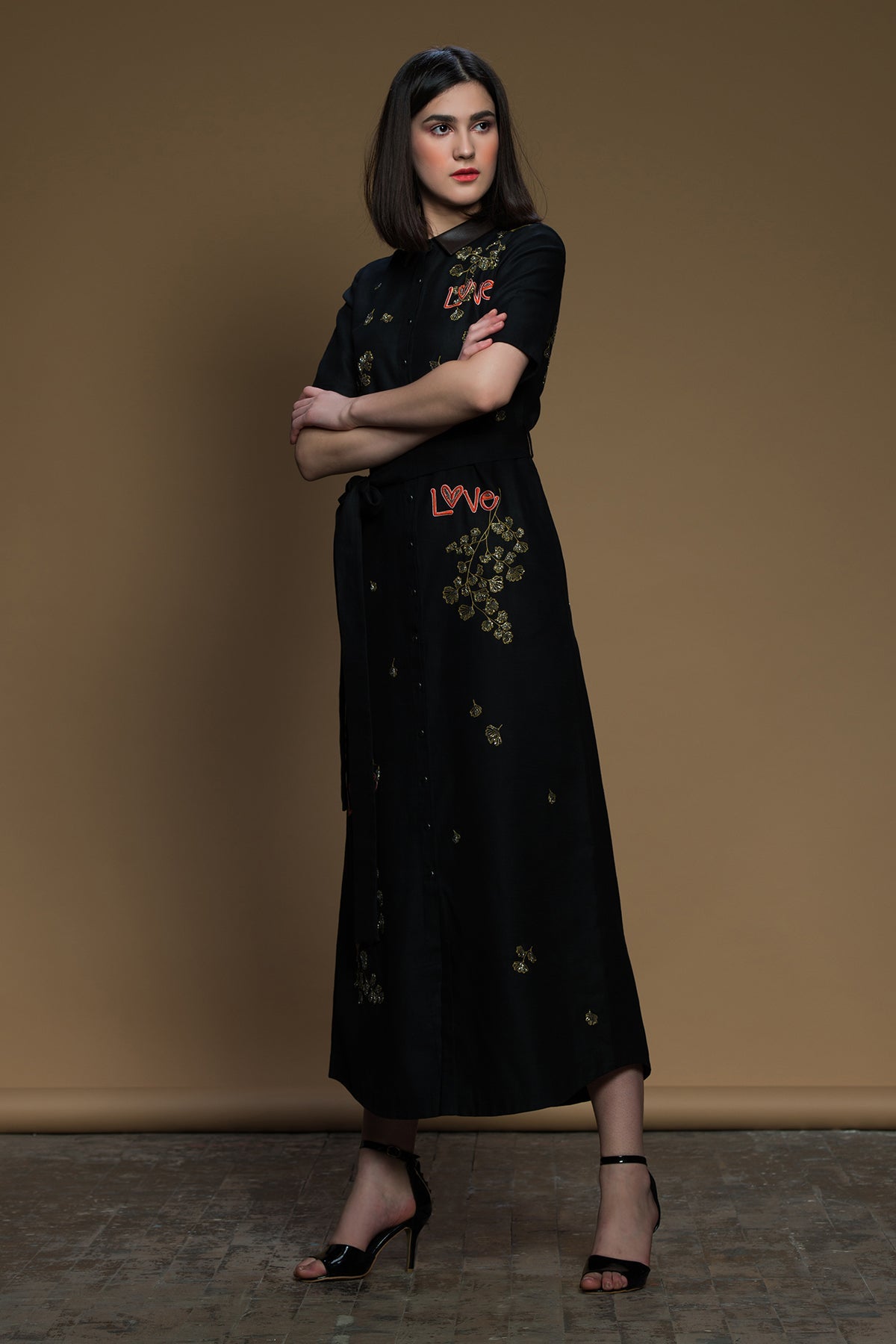 Coriander Love Long Shirt Dress With Belt