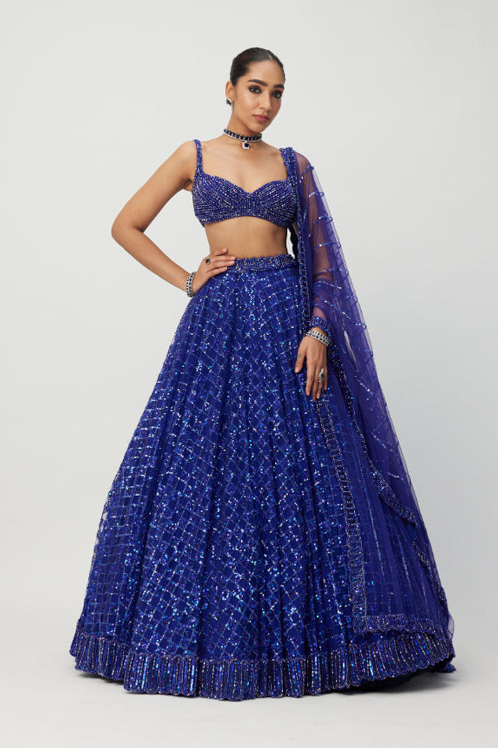 Cocktail Blue Sequins Embroidered Lehenga Set