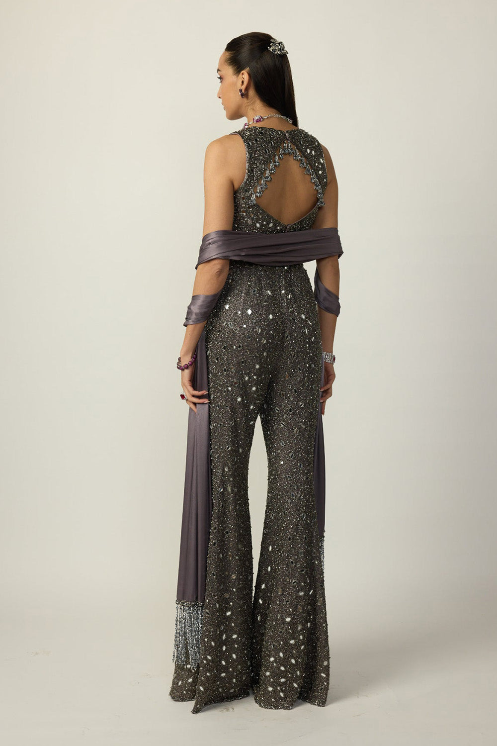 Metallic Grey Sharara Pant Set