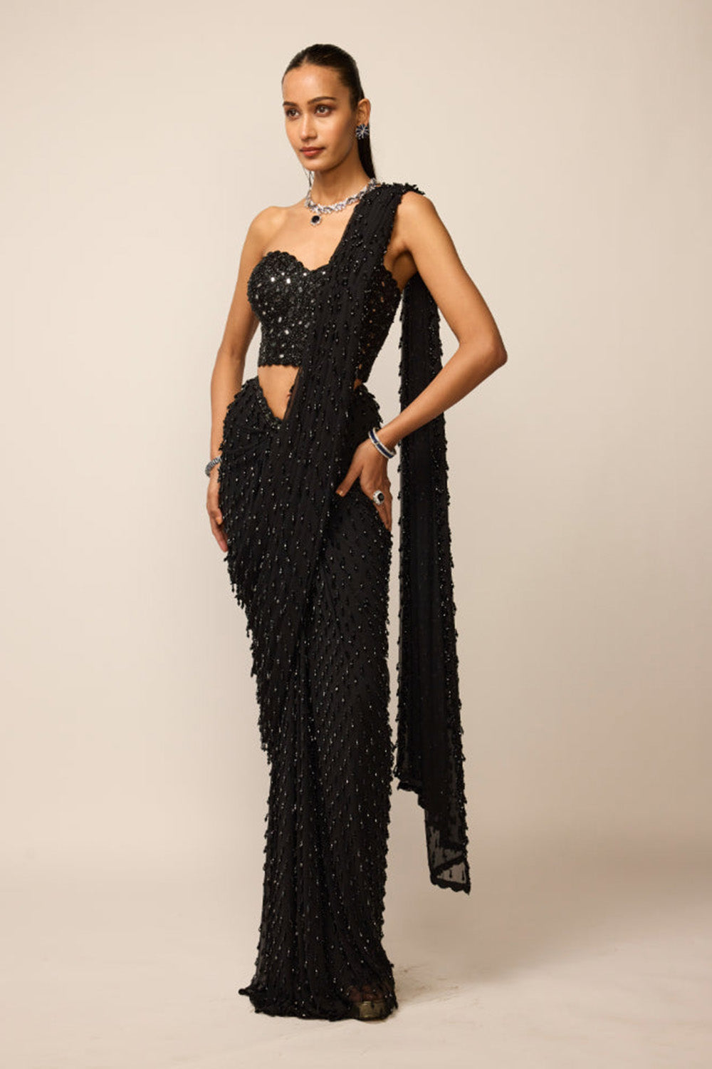 Black Single Drop Saree Set
