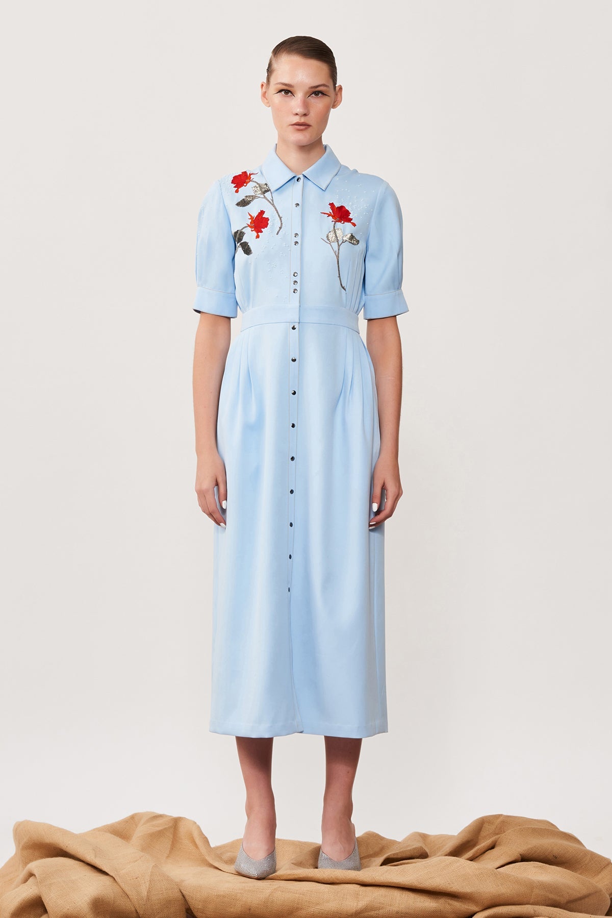 Rose Front Open Side Pleated Dress