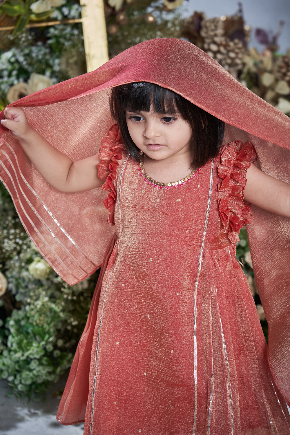 RUST TISSUE ANARKALI SET