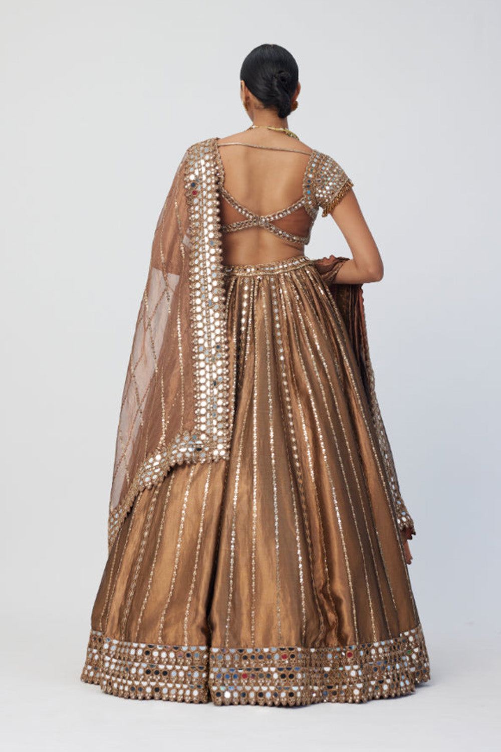 Copper Shimmer Organza Linear Lehenga Set