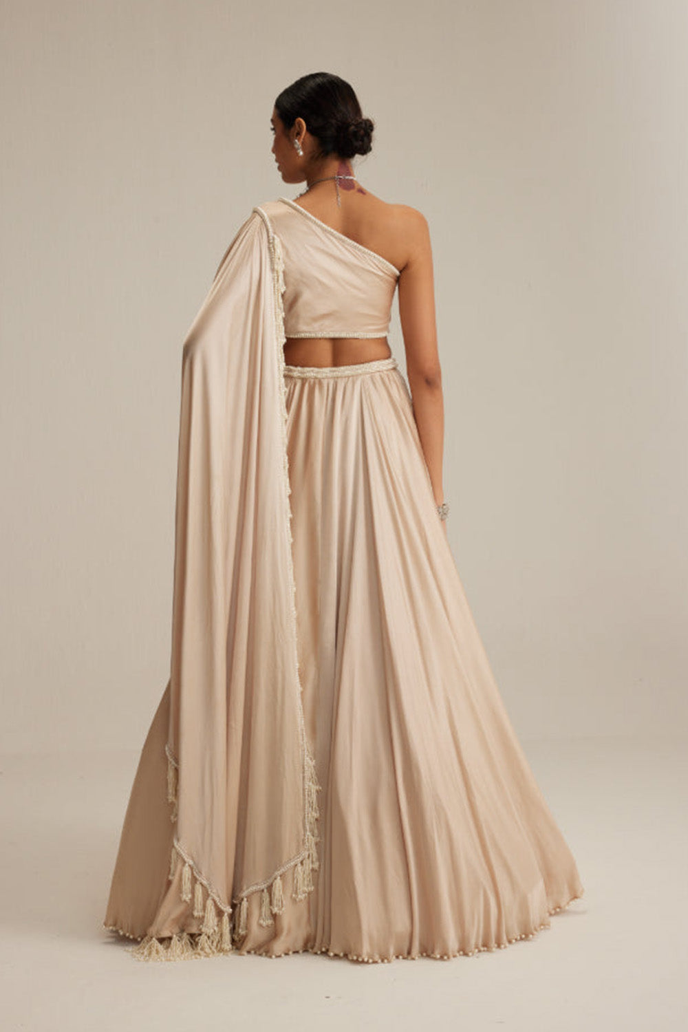Light Beige Satin Lehenga Set