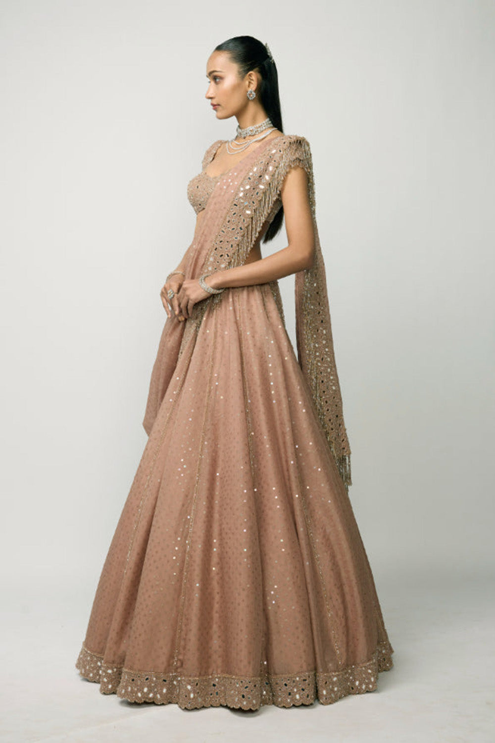 Bronze Ros� Sequins Embroidered Lehenga Set