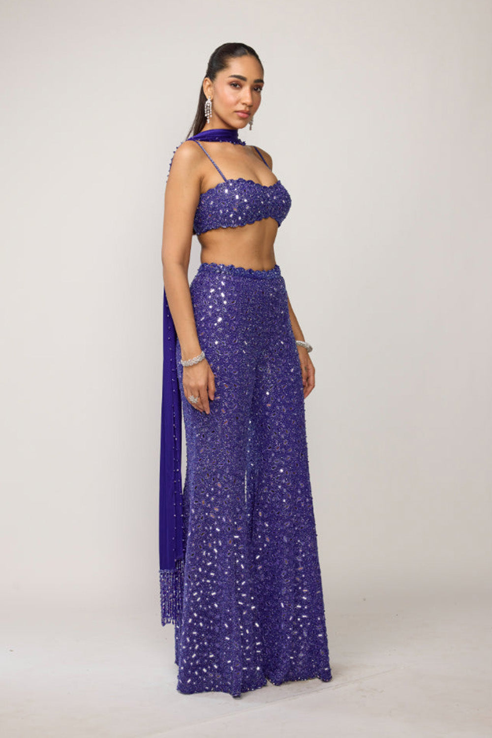 Cocktail Blue Blouse With Sharara Set