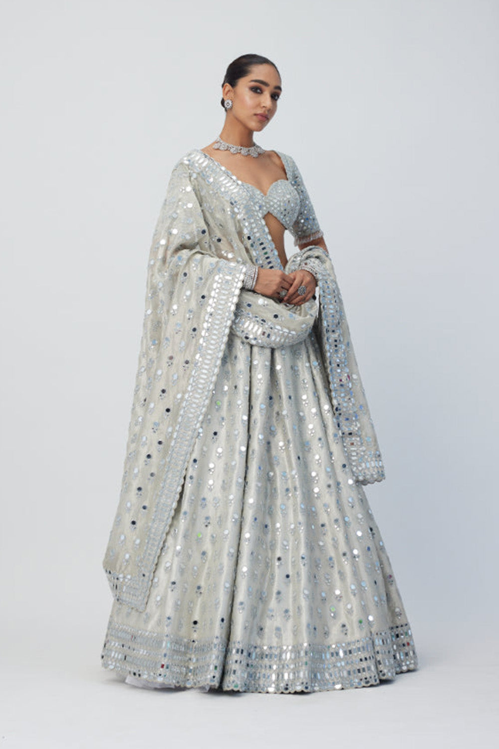 Silver Shimmer Organza  Lehenga Set