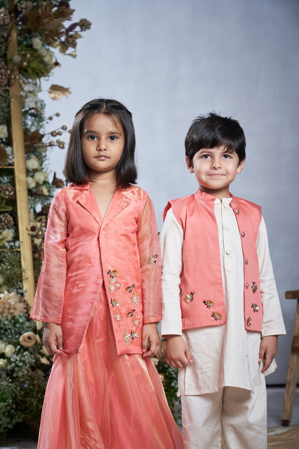 PEACH BUMBLE BEE JACKET SHARARA SET