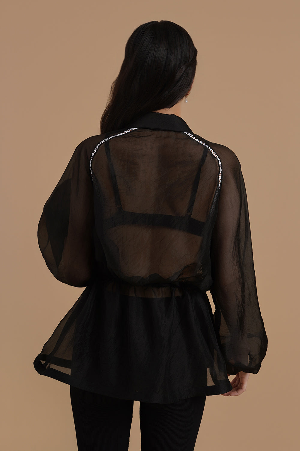 3D and Applique Embroidered Organza Shirt