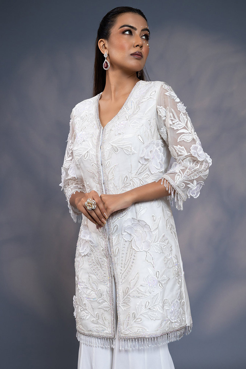 3D Embroidered Jacket with Flared Kali Pants