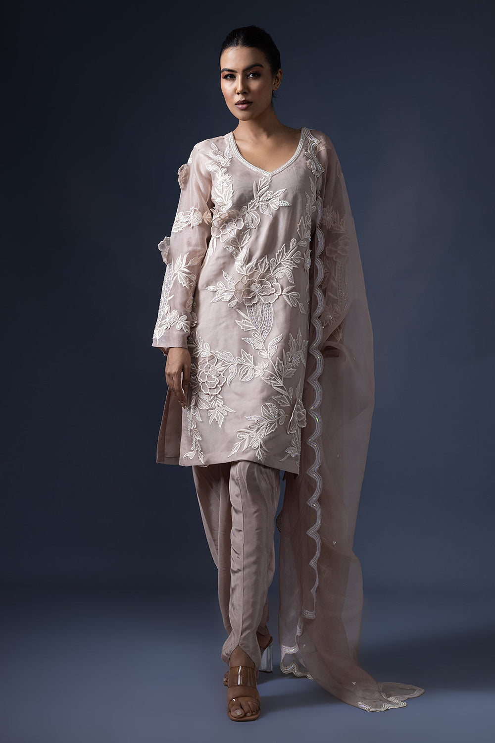 3D Embroidered kurta with Straight Salwar and Duppatta