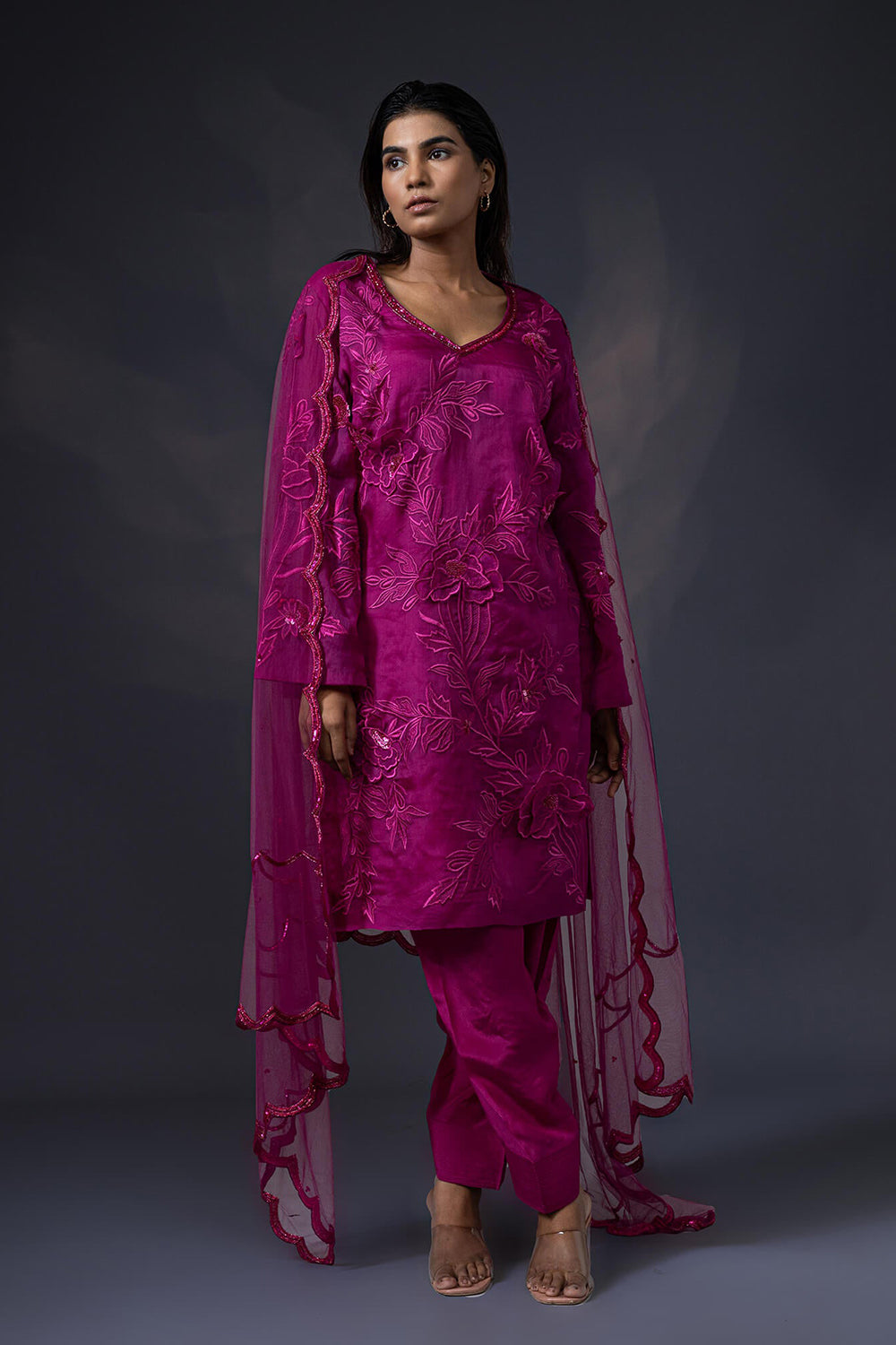 3D Embroidered kurta with Straight Salwar and Duppatta