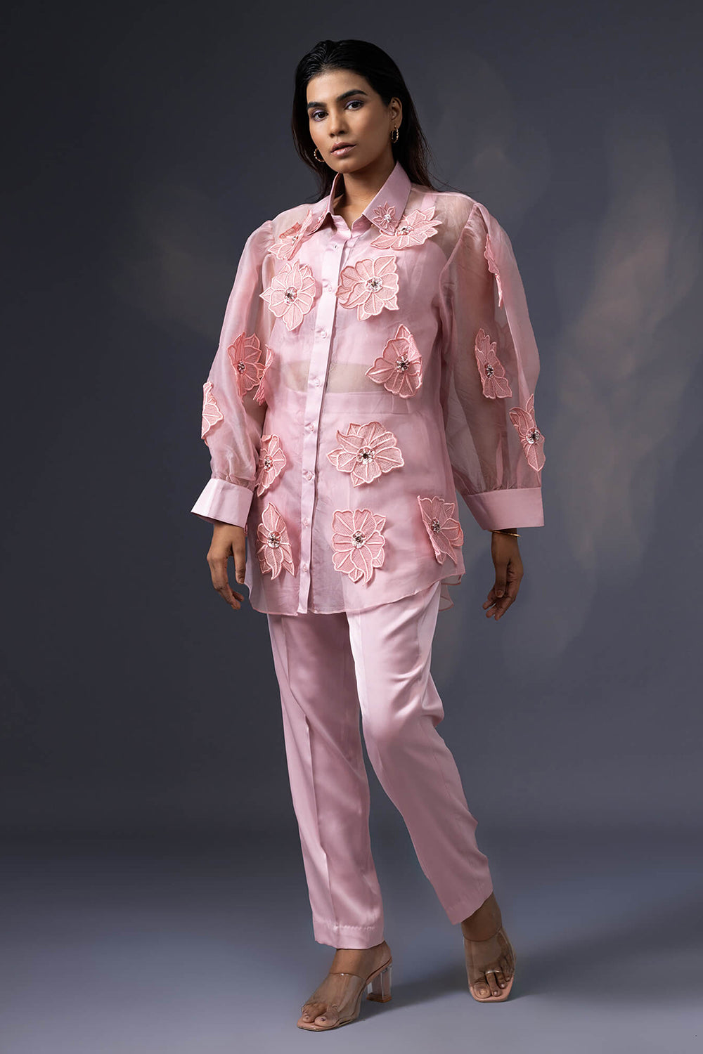 3D Embroidered Shirt with Pants and Bustier