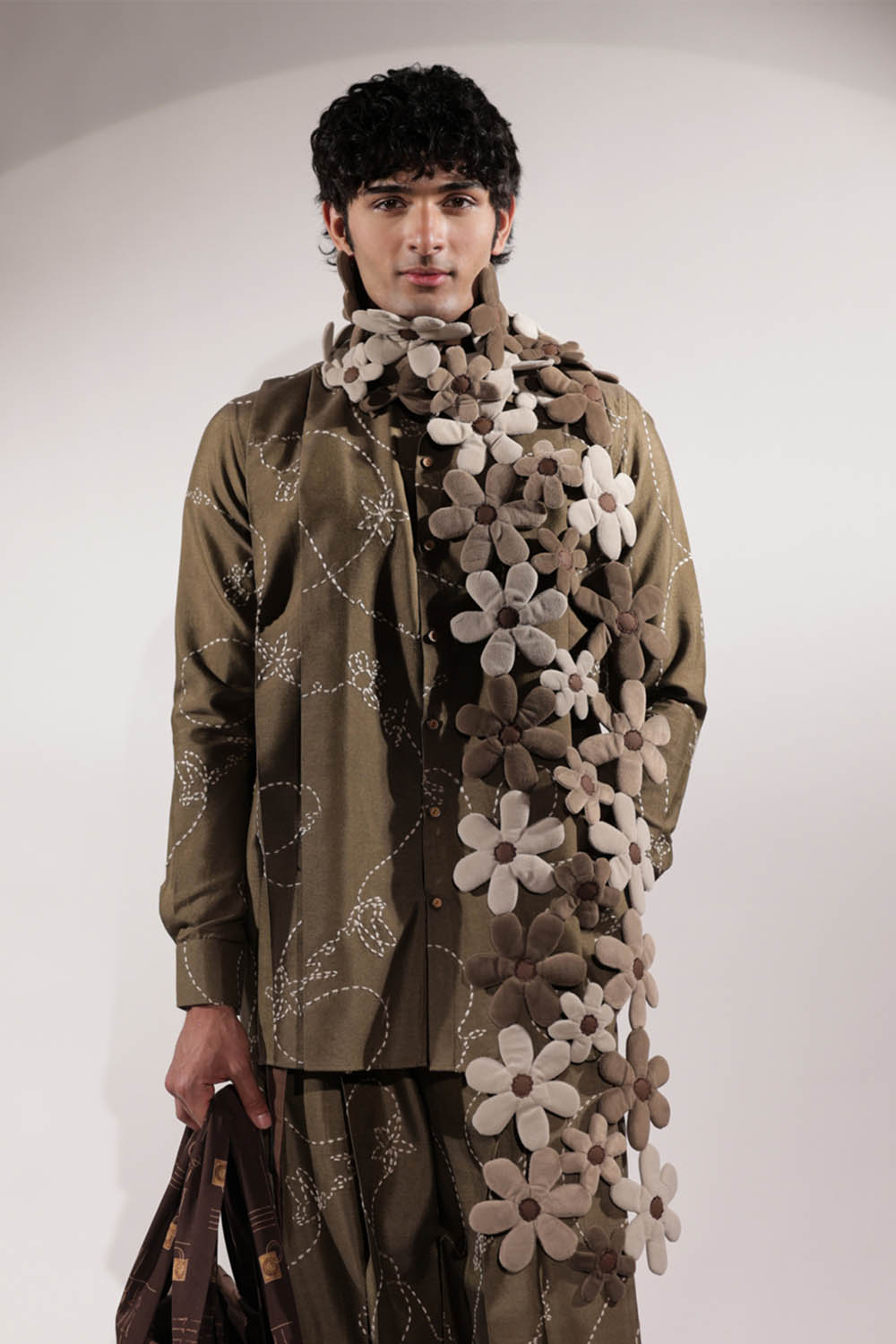 3D Quilted Suede Floral Scarf