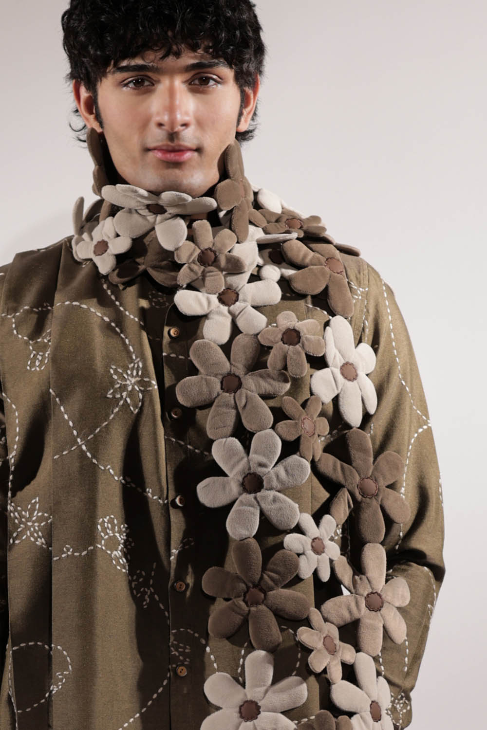 3D Quilted Suede Floral Scarf