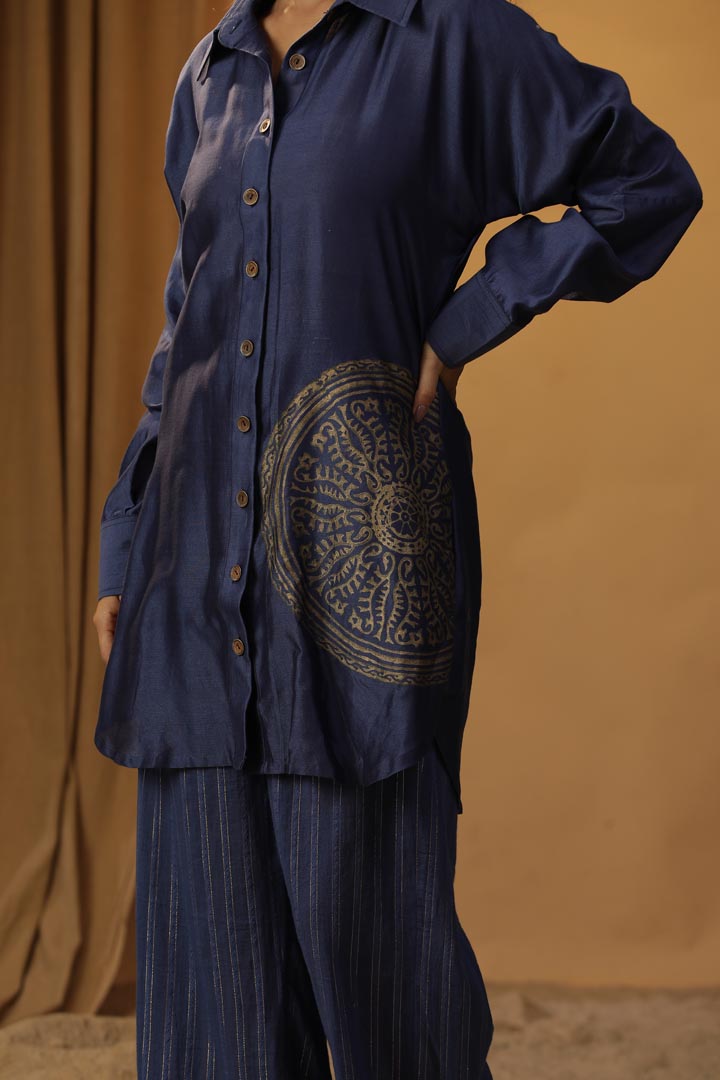 Image of NAVY BLUE FOIL PAINTED CO-ORD SET