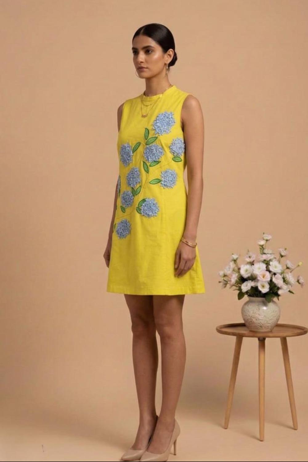 THETAA Lumina -Hand-Embroidered Poplin Floral Dress Set