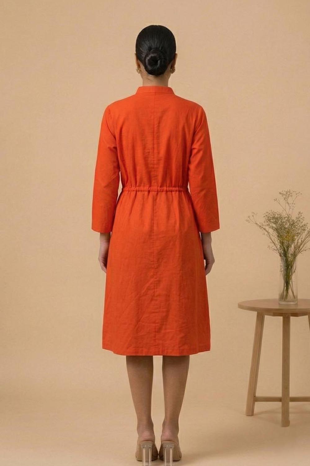THETAA Iraaya - Embroidered vermilion shirt dress