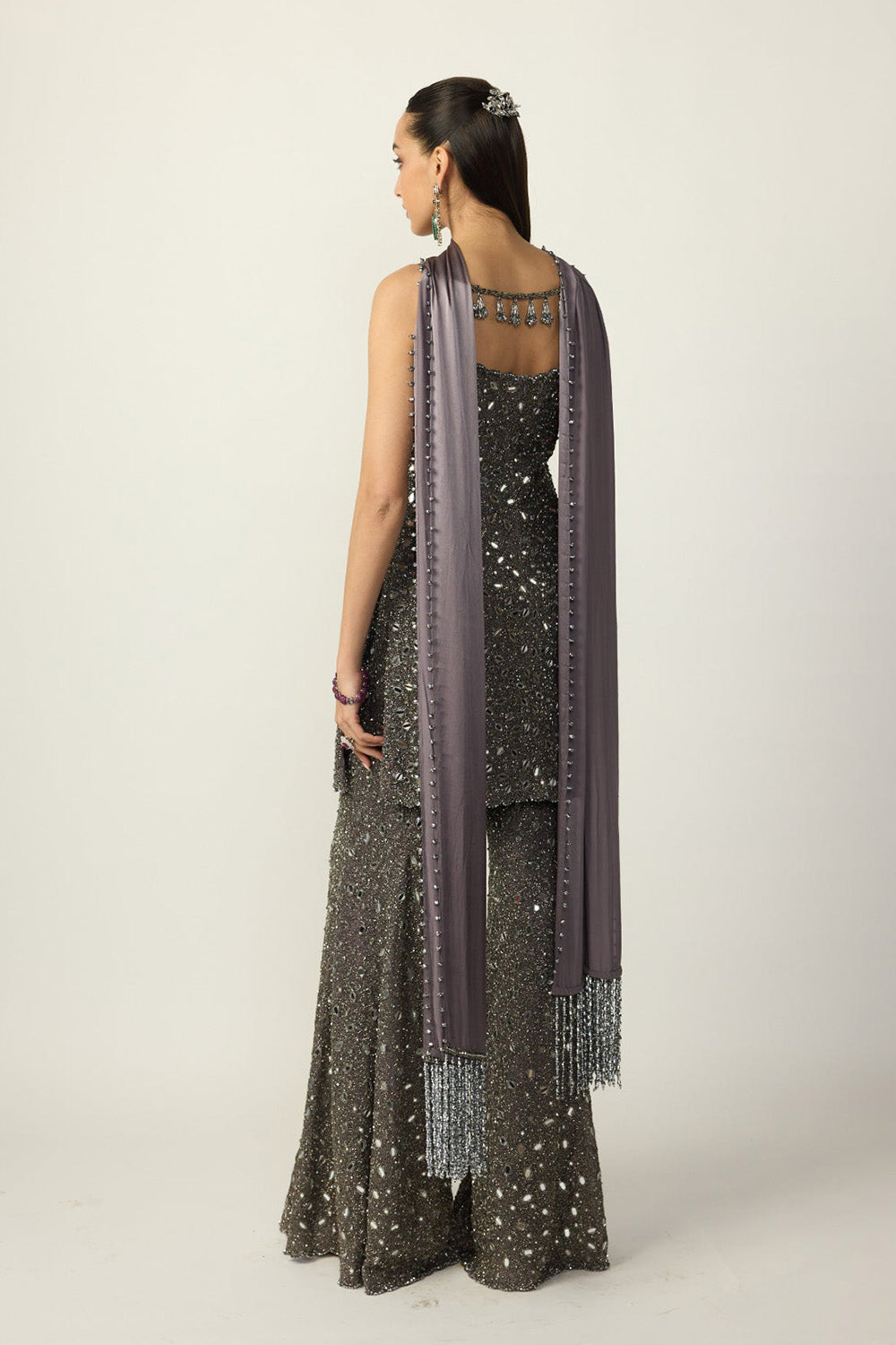 Metallic Grey Sharara With Kurta Set