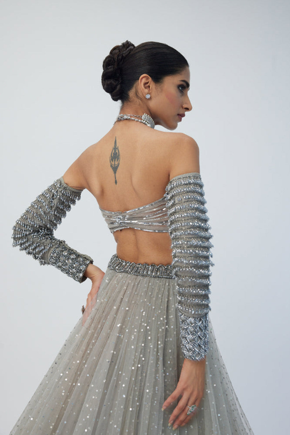 Crystal Grey Tulle Lehenga Set