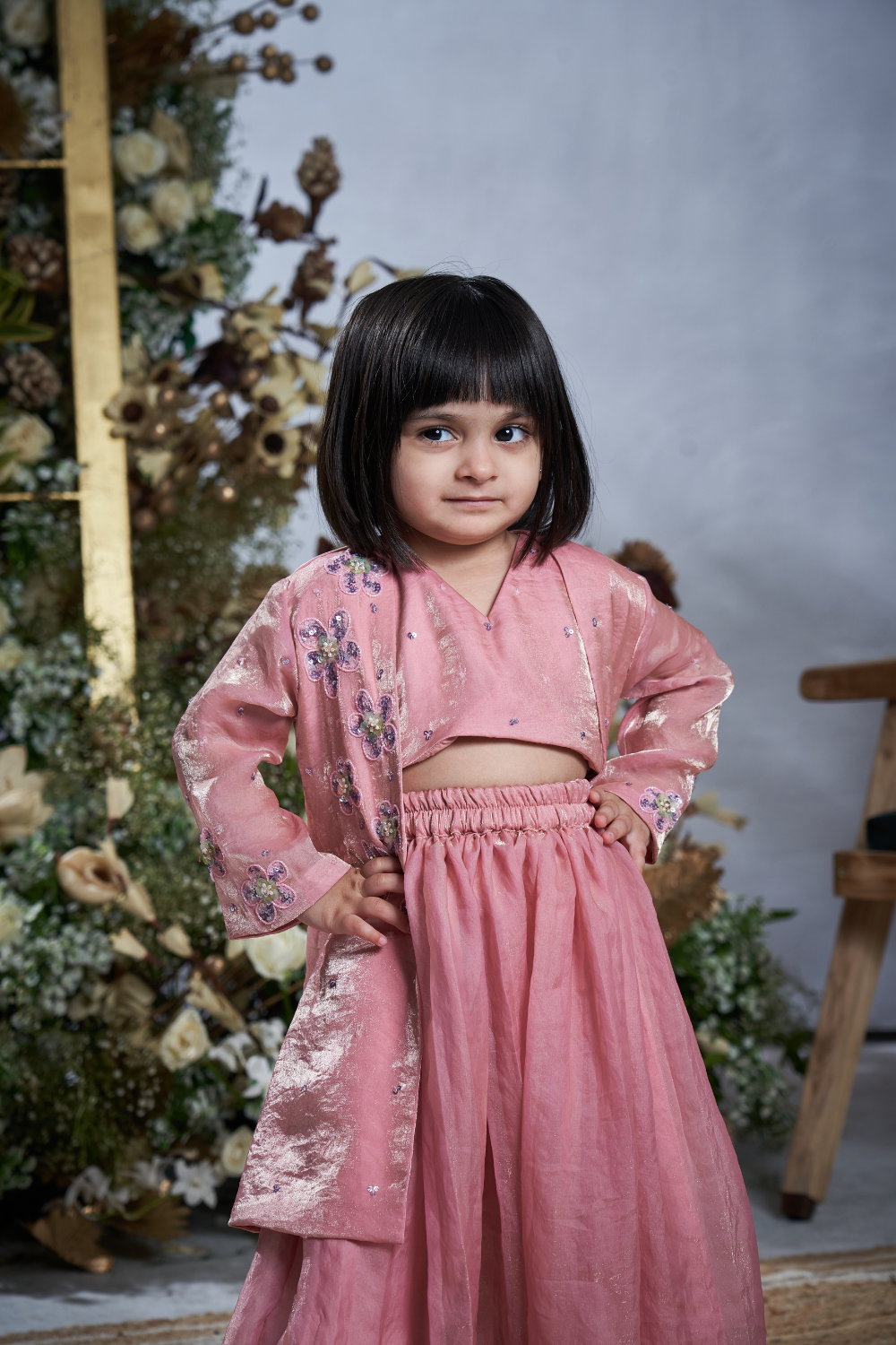 BABY PINK HAND EMBROIDERED JACKET LEHENGA SET