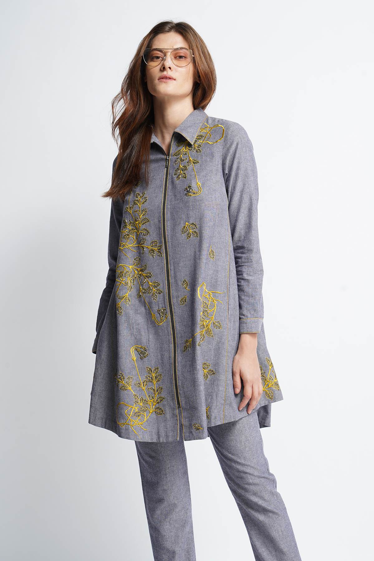 Narrow Pants of Roots Side Triangle Shirt Dress