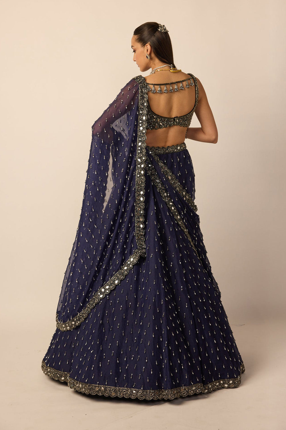Deep Blue Single Drop Lehenga Set