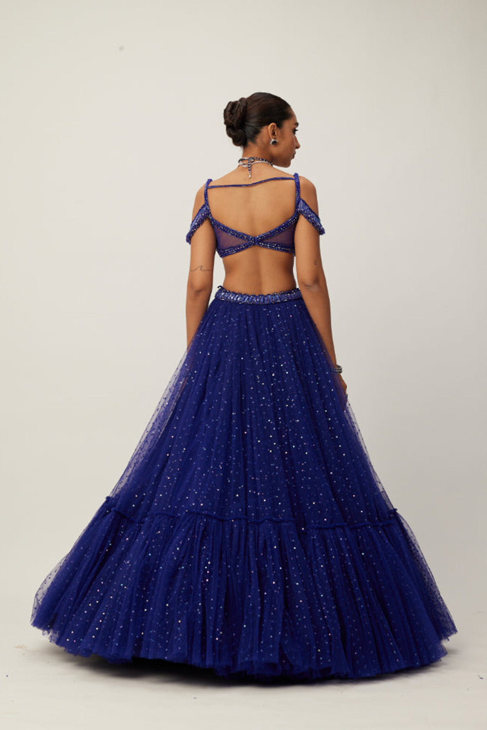 cocktail Blue Sequins Scattered Tulle Lehenga Set