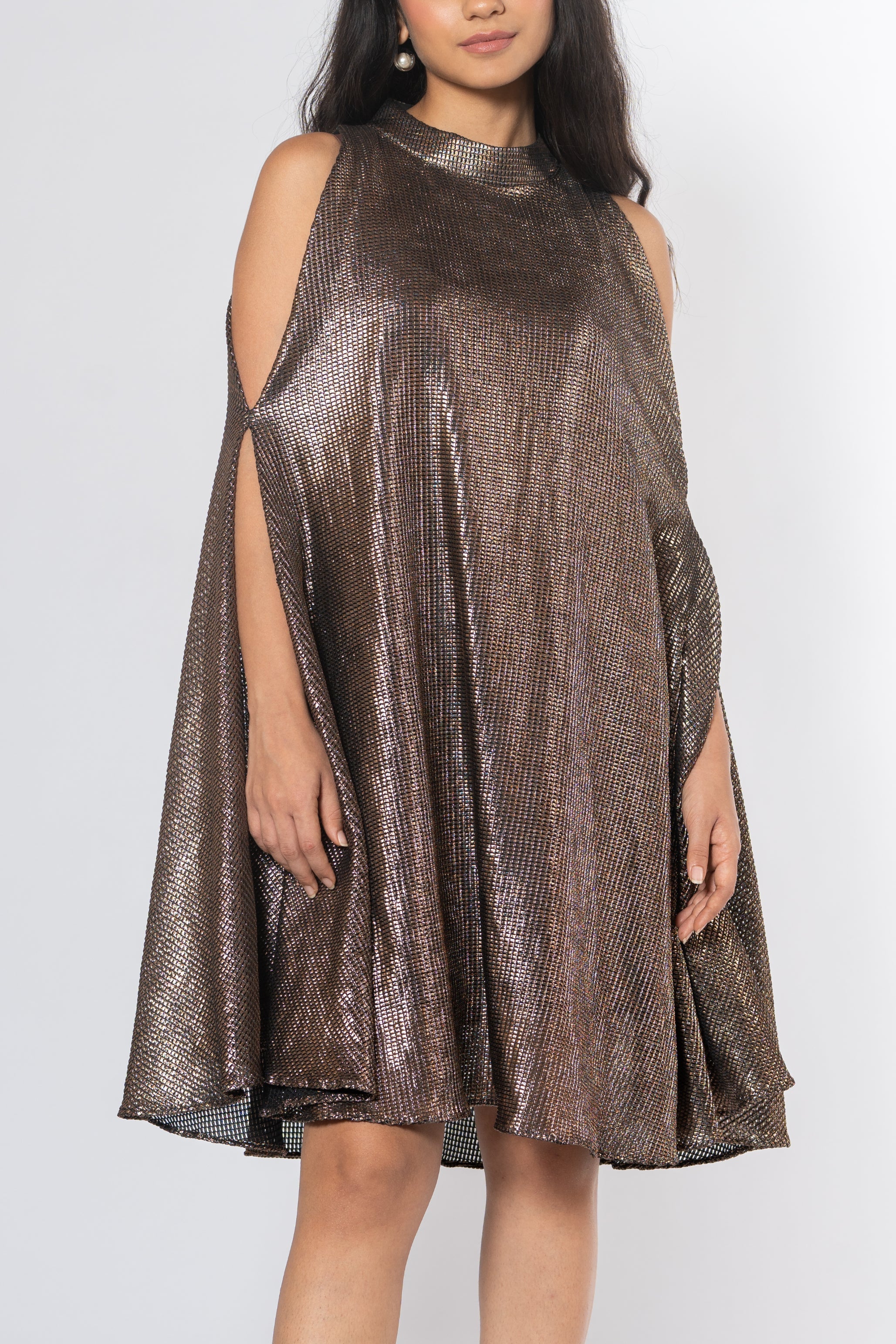 Metallic Cold Shoulder Dress