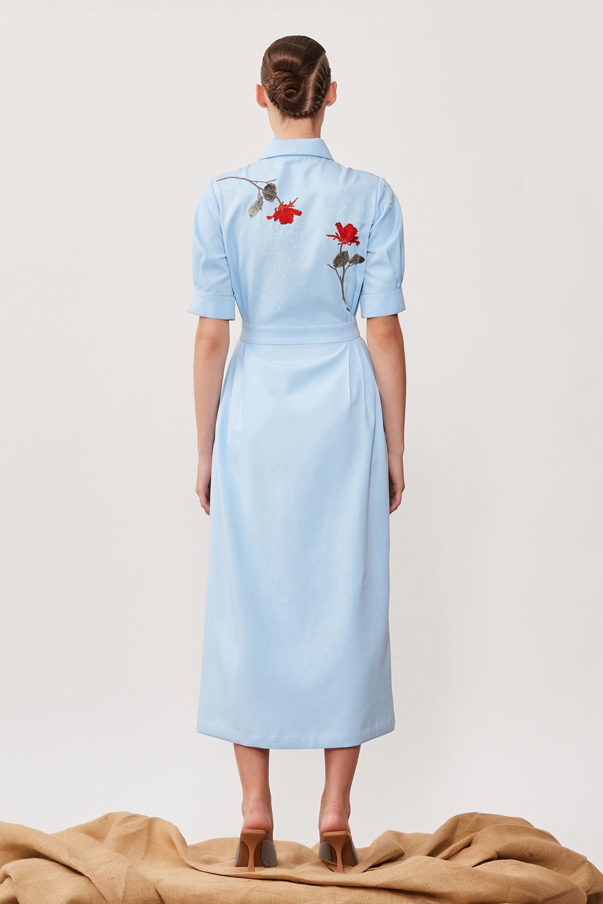 Rose Front Open Side Pleated Dress