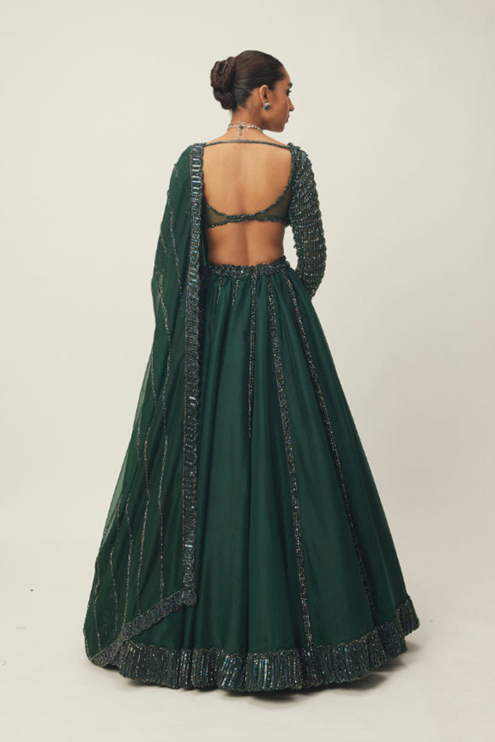 Dark Jade Green Organza Lehenga Set