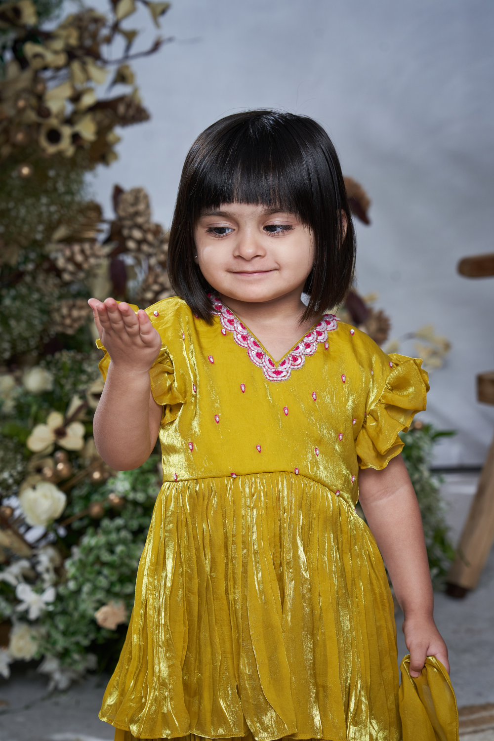 YELLOW PINK SHARARA SET