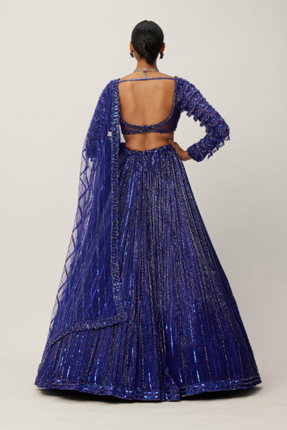 Cocktail blue Crystal linear Embroidered Lehenga Set