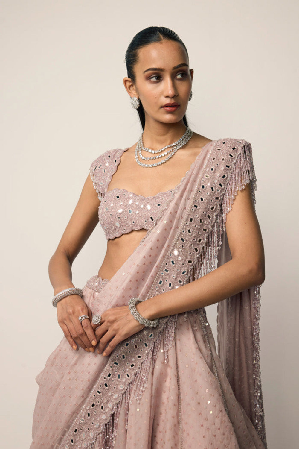 Ash Pink Sequins Embroidered Lehenga Set