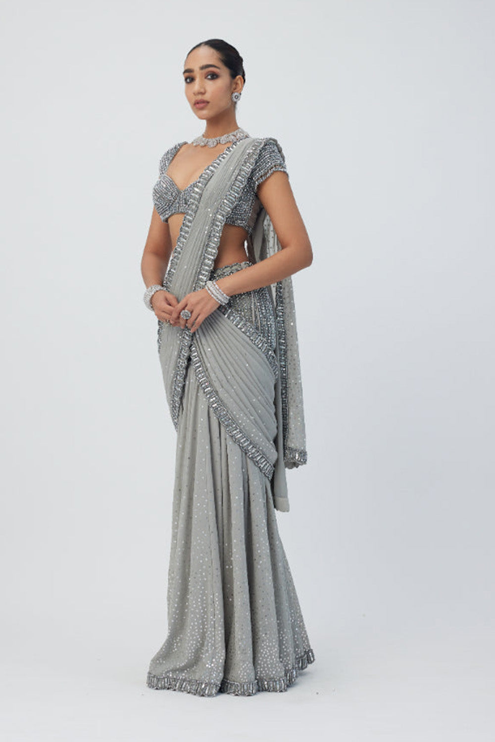 Crystal Grey Sequins Embroidered Lehenga Set