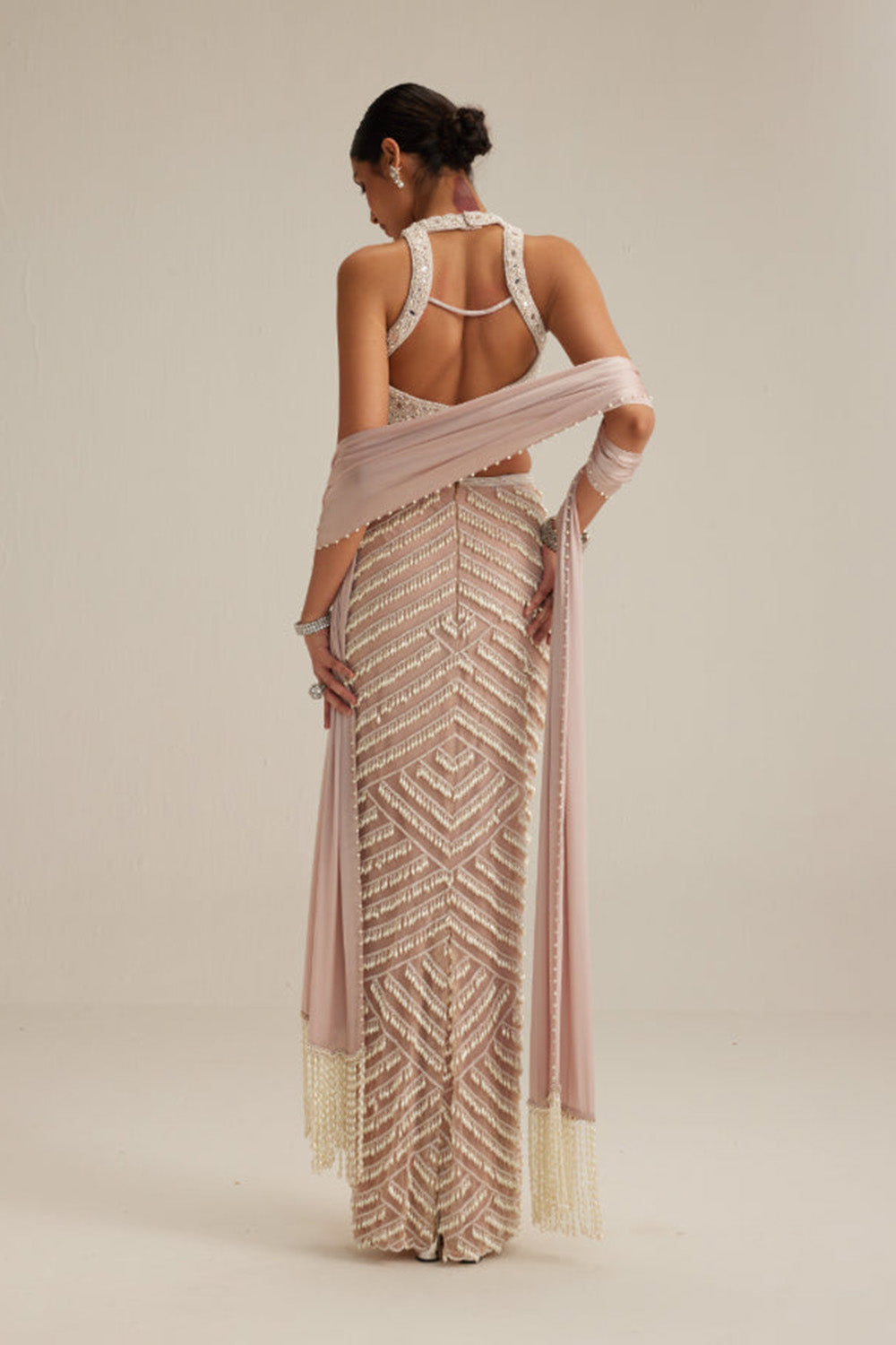 Ash Pink Pearl Drop Pencil Skirt Set