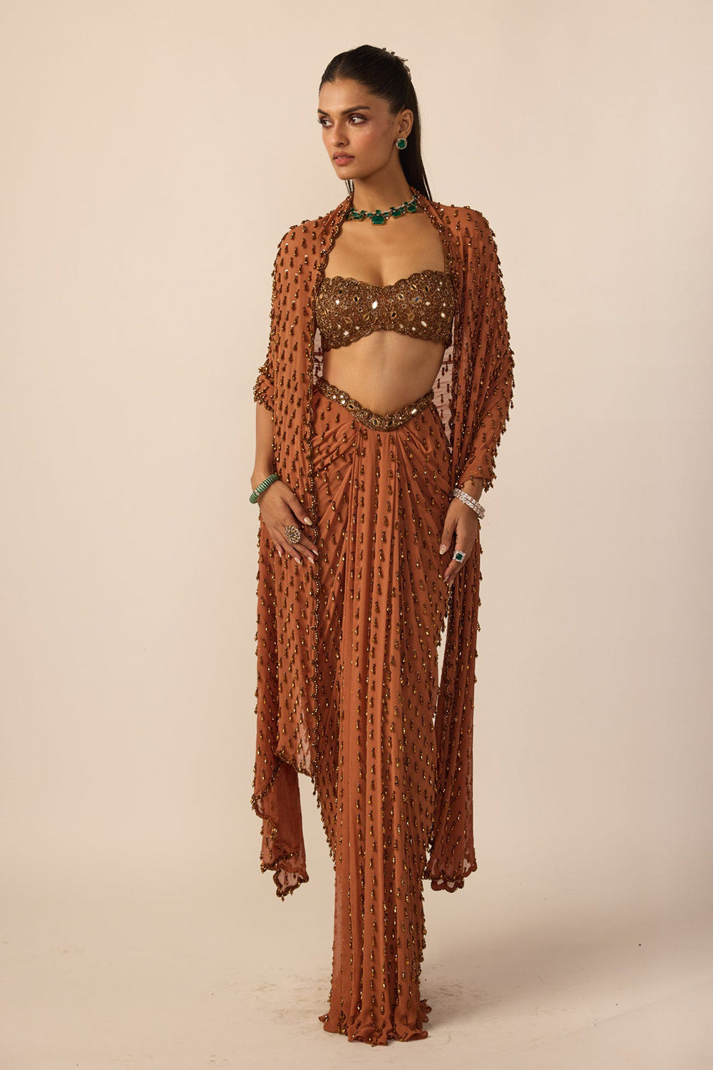 Metallic Copper Single Drop Skirt Set