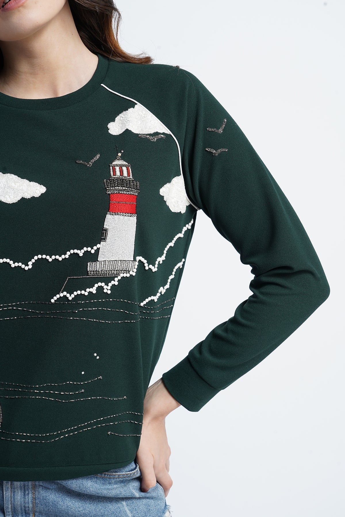 Lighthouse Boat And Waves Sweatshirt