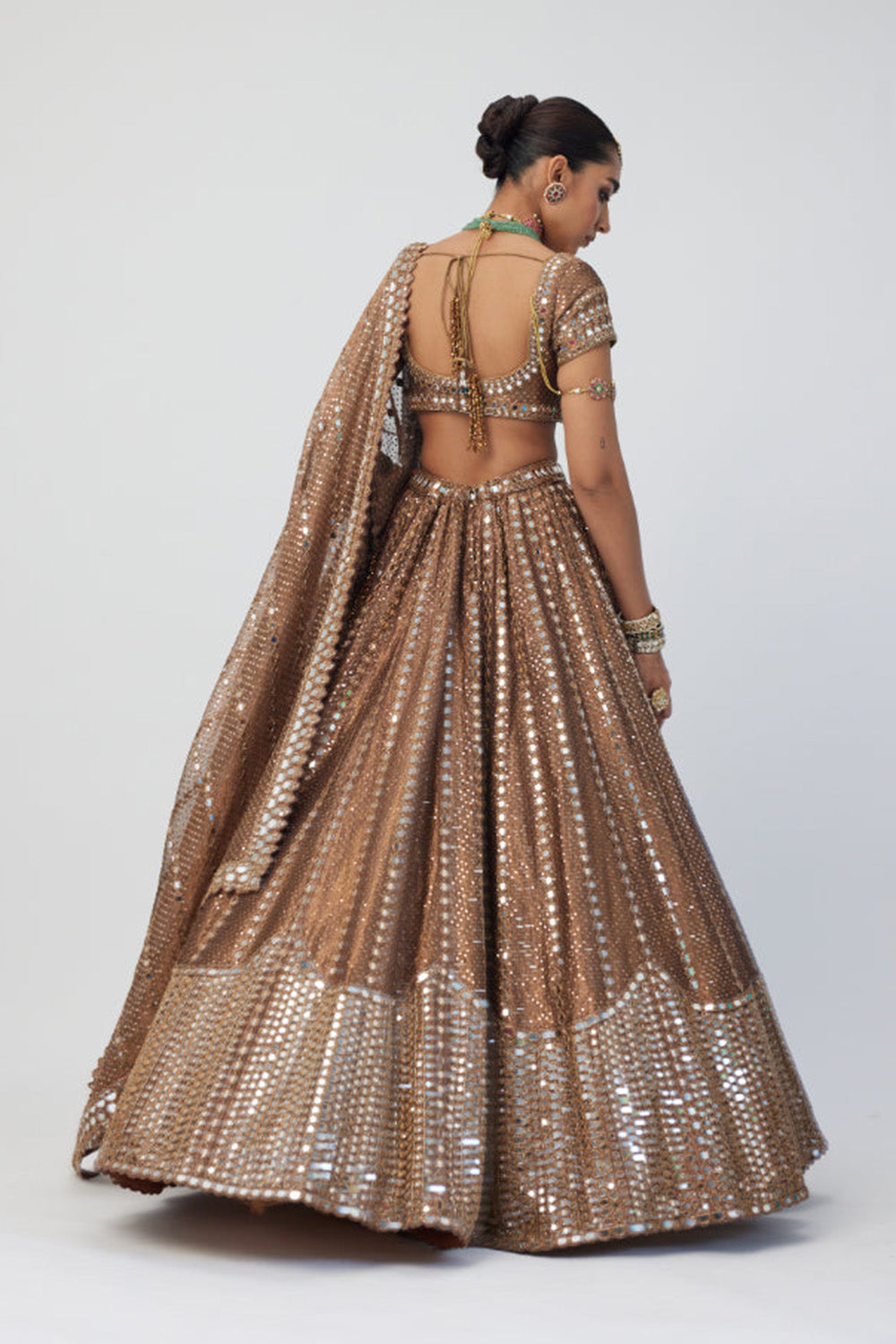 Copper Shimmer Organza Sequins Lehenga Set
