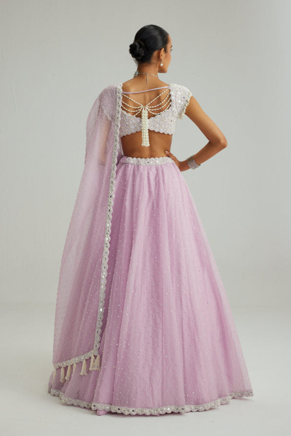 Lavender mirror and pearl lehenga set