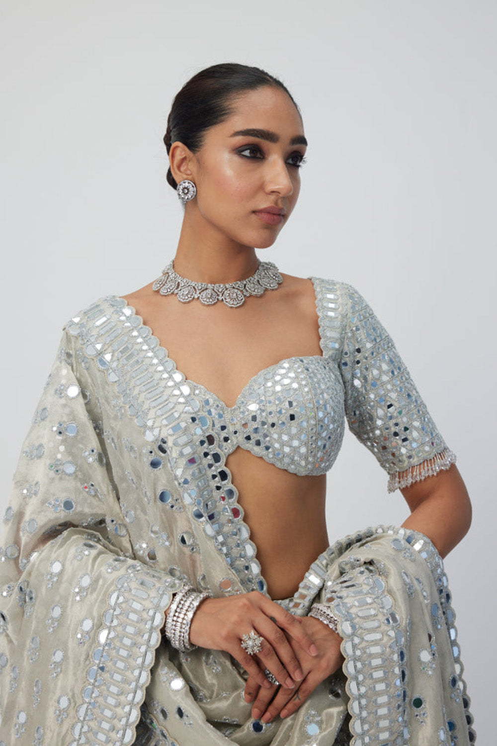 Silver Shimmer Organza  Lehenga Set